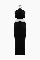 Halter Neck Cut Out Back Rib Knit Midi Dress - HouseofHalley
